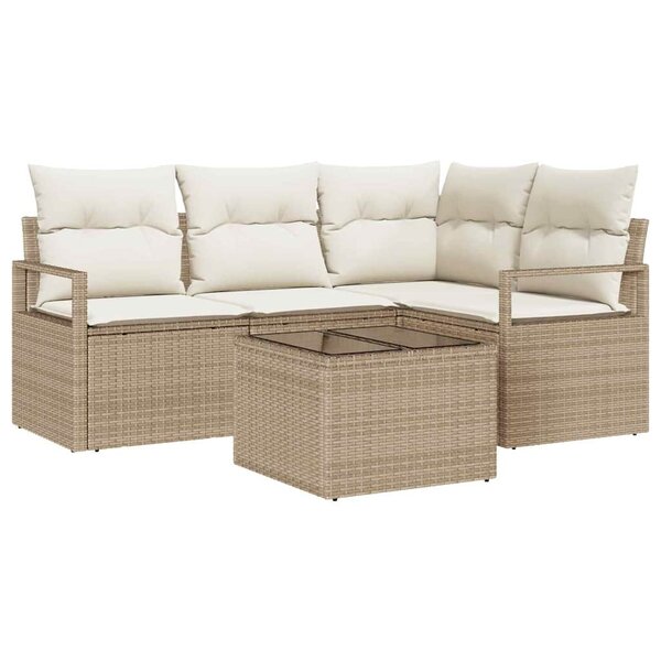 vidaXL Ensemble de canapé de jardin 5 pièces avec coussins marron en poly rattan