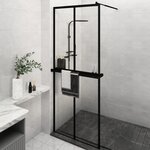 vidaXL Paroi de douche avec étagère Noir 80x195 cm Verre ESG&Aluminium