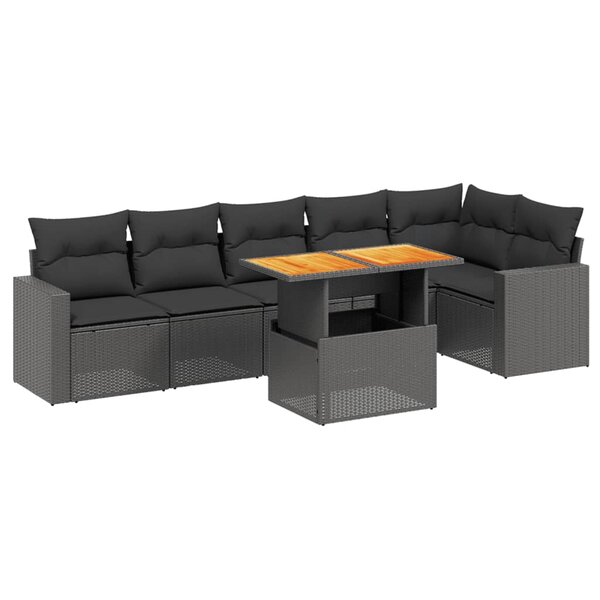 vidaXL Salon de jardin 7 Pièces avec coussins noir résine tressée