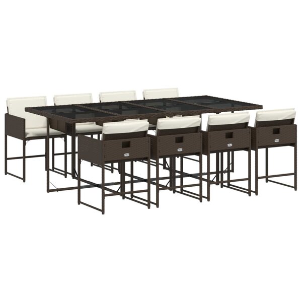 vidaXL Ensemble à manger de jardin et coussins 9 Pièces marron poly rotin
