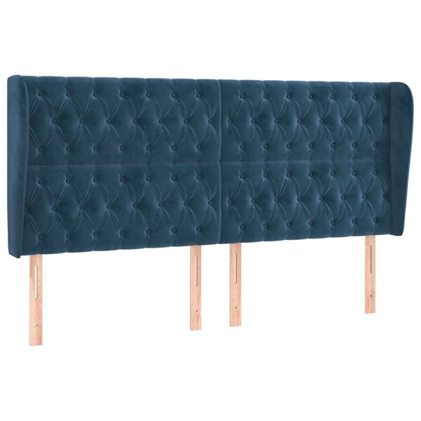 vidaXL Tête de lit avec oreilles Bleu foncé 203x23x118/128 cm Velours