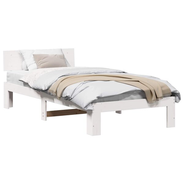 vidaXL Cadre de lit avec tête de lit Blanc 90 x 200 cm Pin massif