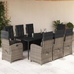 vidaXL Ensemble à manger de jardin 9 Pièces coussins gris résine tressée