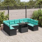 vidaXL Ensemble de canapé de jardin 10 Pièces Noir Poly rotin