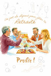 69-3144 Carte Départ Retraite Profite Pot Fête Apéritif Trinquer Peinture Aquarelle Cadeau commun - Finitions Dorure Or Doré + Gaufrage en Relief +1 Enveloppe Format 12x17cm - Fabriqué en Europe