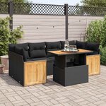 vidaXL Salon de jardin avec coussins 7 Pièces noir résine tressée acacia
