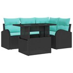 vidaXL Ensemble de canapé de jardin avec coussin 5 Pièces Noir Poly rotin