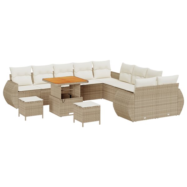 Set de canapé de jardin vidaXL 13 pièces avec coussins beige poly rattan acacia