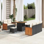 vidaXL Ensemble de canapé de jardin avec coussin 8 Pièces Noir Poly rotin