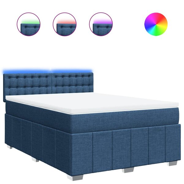vidaXL Sommier à lattes de lit avec matelas Bleu 140x200 cm Tissu