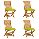 vidaXL Chaises de jardin avec coussins vert vif lot de 4 Bois de teck