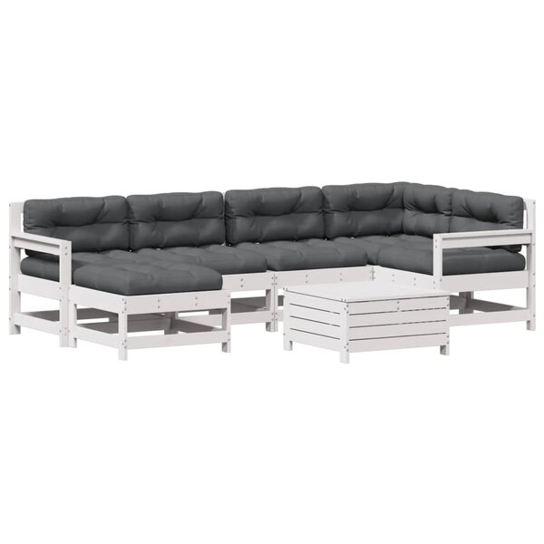vidaXL Salon de jardin 7 Pièces avec coussins blanc bois de pin massif