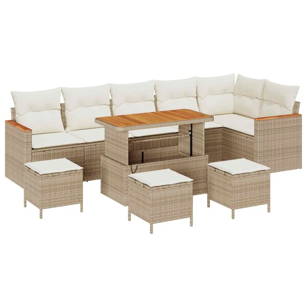 vidaXL Ensemble de canapé de jardin 10 Pièces Beige polyrotin