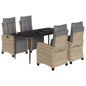vidaXL Ensemble à manger de jardin coussins 5 Pièces mélange beige rotin