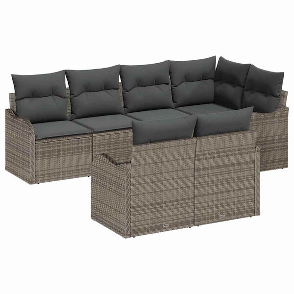 vidaXL Ensemble de canapé de jardin avec coussin 7 Pièces Gris Poly rotin