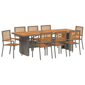 vidaXL Ensemble de salle à manger pour jardin 9 Pièces Gris et marron
