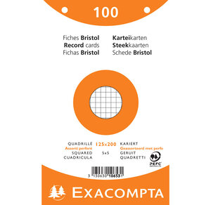 Paquet de 100 Fiches bristol 5x5 perf.125x200 s/film ass EXACOMPTA