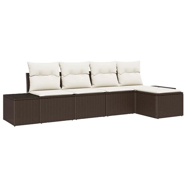 vidaXL Ensemble de canapé de jardin avec coussin 5 Pièces Marron  Crème