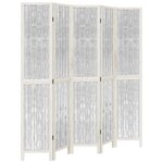 vidaXL Cloison de séparation 5 panneaux blanc bois de paulownia massif
