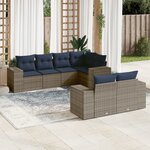 vidaXL Salon de jardin 7 Pièces avec coussins gris résine tressée