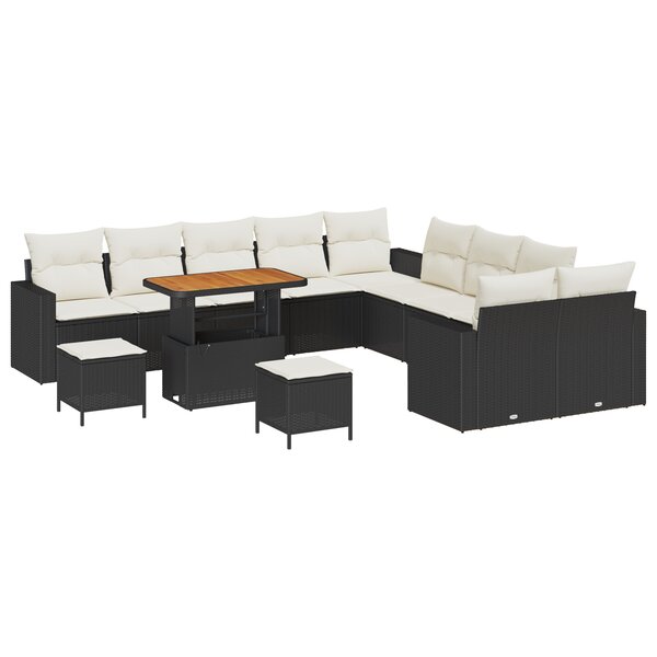 vidaXL Ensemble de canapé de jardin de 13 pièces avec coussins Noir Rotin synthétique Acacia