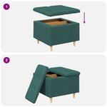 vidaXL Pouf de rangement avec coussin Vert foncé 60 x 60 x 45 cm tissu