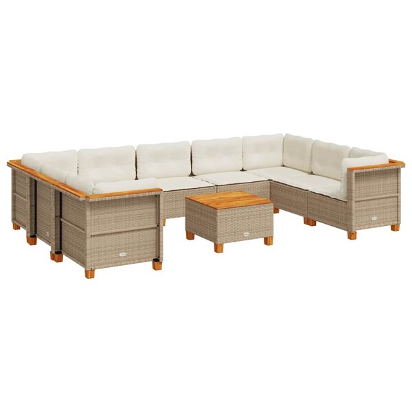 vidaXL Salon de jardin avec coussins 10 Pièces beige résine tressée
