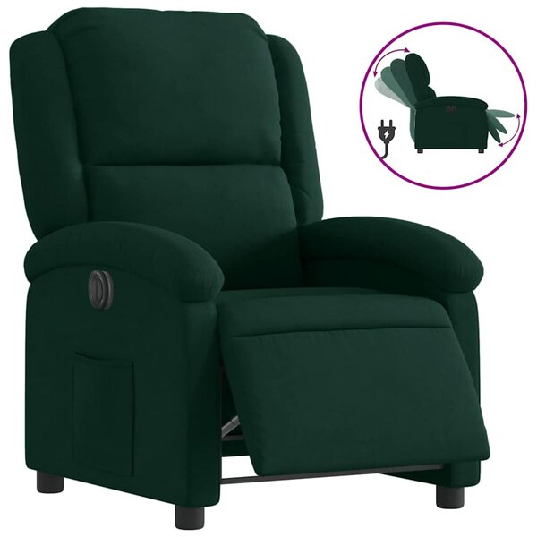 vidaXL Fauteuil inclinable électrique vert foncé velours