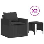 vidaXL Salon de jardin 4 Pièces avec coussins noir résine tressée