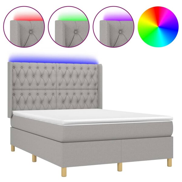 vidaXL Sommier à lattes de lit matelas LED Gris clair 140x190 cm Tissu
