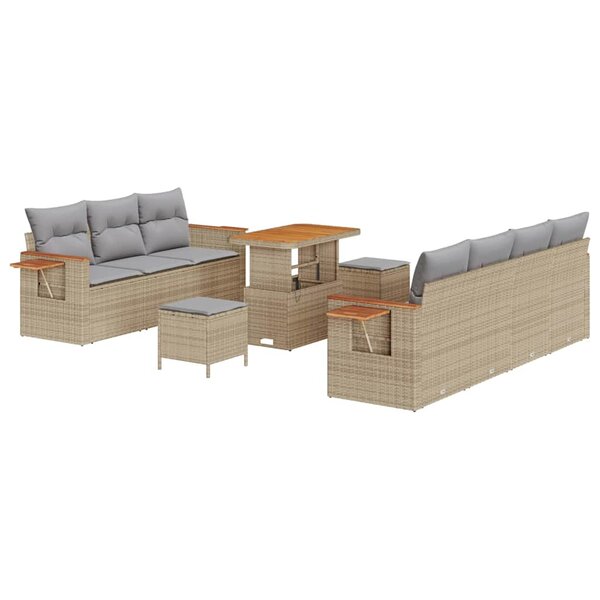 vidaXL Ensemble de canapé de jardin 10 Pièces Beige Poly rotin