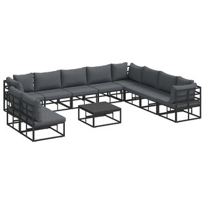vidaXL Ensemble de canapé de jardin avec coussin 11 Pièces Noir Aluminium