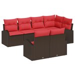 vidaXL Ensemble de canapé de jardin 7 Pièces Marron et rouge polyrotin