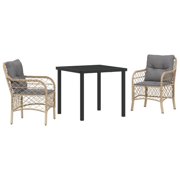 vidaXL Ensemble de Salle à Manger de Jardin 3 Pièces avec Coussins Beige Rattan Poly