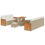 Ensemble de 10 pièces de canapé de jardin avec coussins beige Poly Rattan Acacia