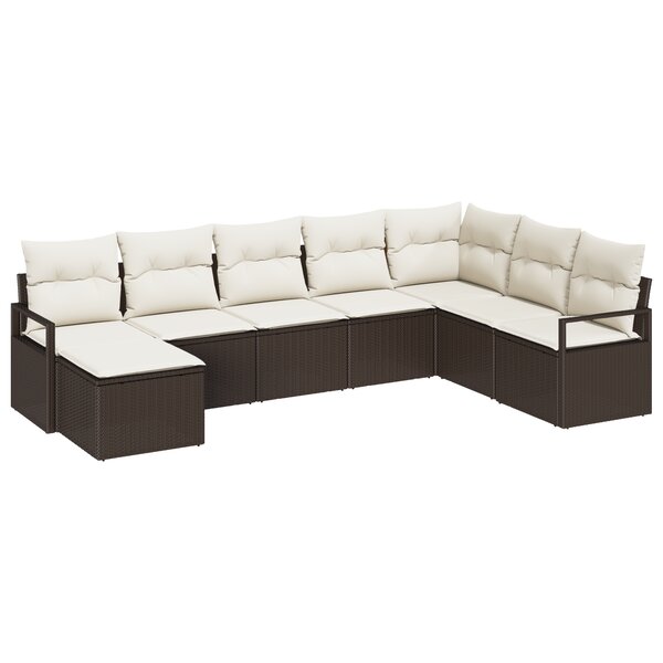 Ensemble de Canapé de Jardin 8 pièces avec Coussins Rattan Poly Marron