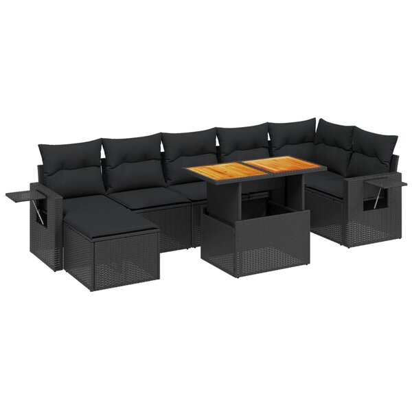 vidaXL Salon de jardin 8 Pièces avec coussins noir résine tressée