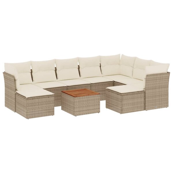 vidaXL Salon de jardin avec coussins 10 Pièces beige résine tressée