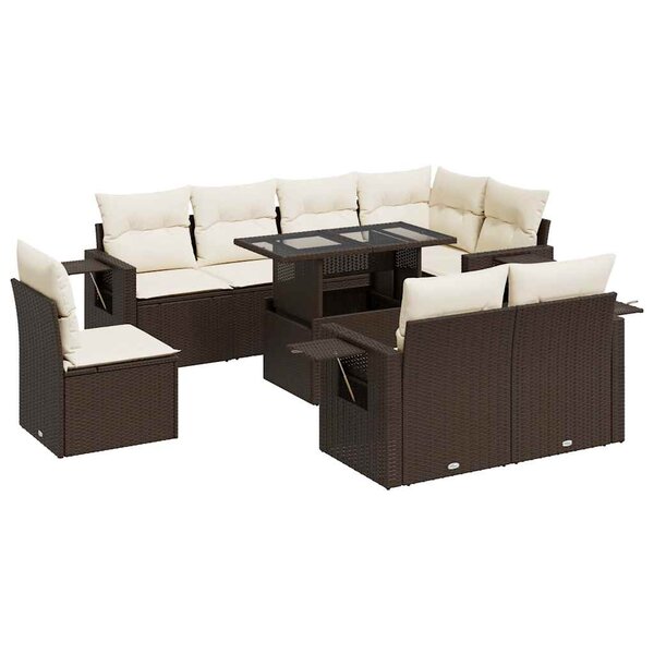 vidaXL Salon de jardin avec coussins 9 Pièces marron résine tressée