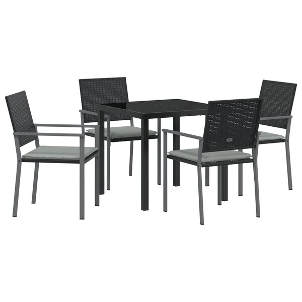 vidaXL Ensemble de jardin 5 pièces avec coussins en poly rotin noir