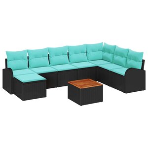 vidaXL Ensemble de canapé de jardin 9 Pièces Noir et turquoise polyrotin