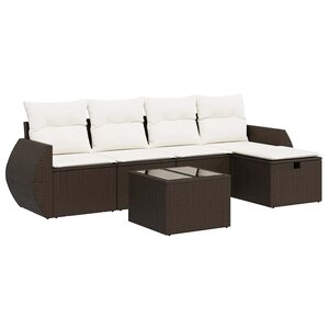 vidaXL Salon de jardin avec coussins 6 Pièces marron résine tressée