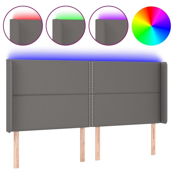 vidaXL Tête de lit à LED Gris 183x16x118/128 cm Similicuir