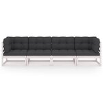 vidaXL Canapé 4 places de jardin avec coussins Bois de pin massif