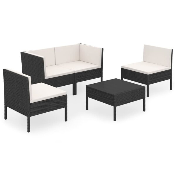 Salon de jardin meuble d'extérieur ensemble de mobilier 5 pièces avec coussins résine tressée noir 02_0016485