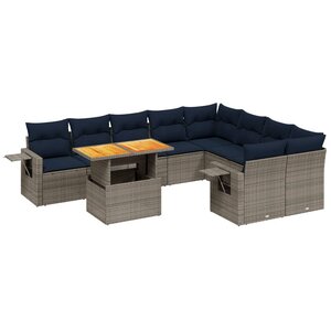 vidaXL Salon de jardin 10 Pièces avec coussins gris résine tressée