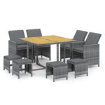 vidaXL Ensemble à manger de jardin coussins 9Pièces Résine tressée Gris