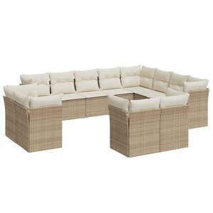 vidaXL Salon de jardin avec coussins 12 Pièces beige résine tressée