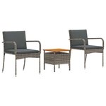 vidaXL Ensemble bistro de jardin avec coussin 3 Pièces Gris polyrotin