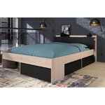 Lit adulte COMBO 160 x 200 cm - chêne et noir - 3 Tiroirs